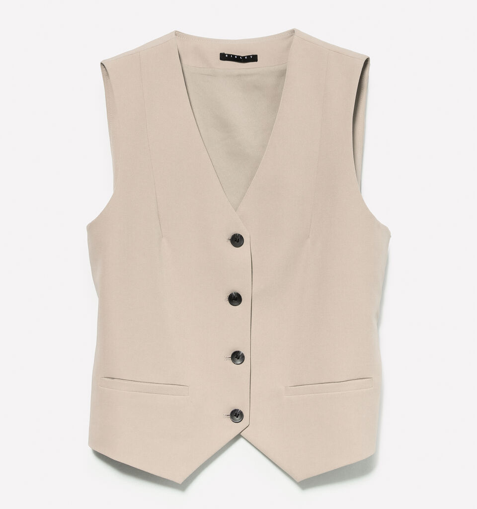 Beige slim fit vest - women's vests and sleeveless jackets - Beige | Sisley image number 5